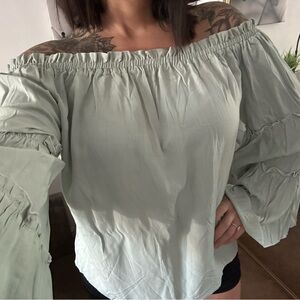 Off-Shoulder Light Green Women's Top with bell sleeves